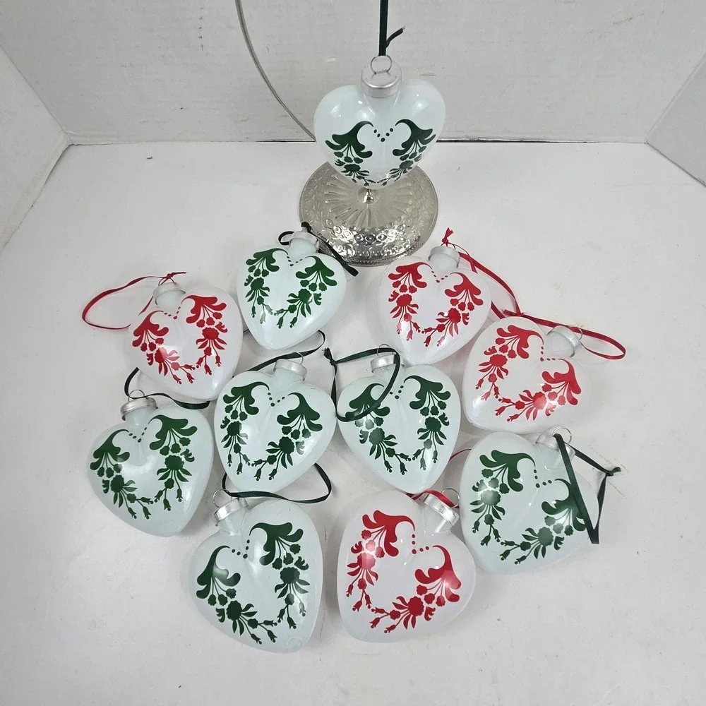 Lot‎ of 11 IKEA KOTTE VINTERFEST Heart Glass Christmas Ornaments Scandinavian 3